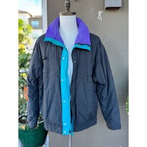Vintage Cerros Gore-Tex Bomber Jacket Full Zip Large Oversized Black Purple Blue